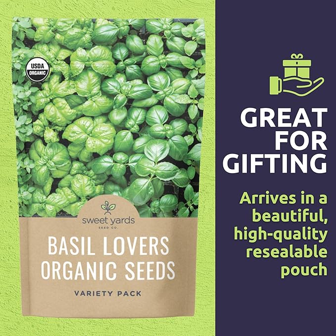 Organic Basil Seeds Variety Pack - 8 Individual Packs - 2026 Season - Genovese, Thai, Lemon, Greek, Cinnamon and More! for Indoor & Outdoor Planting (Non-GMO, Certified Organic)