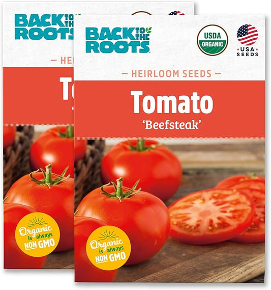 Back to The Roots 100% Organic Heirloom Seeds - Beefsteam Tomato Seeds for Planting Value Pack (200mg Total)