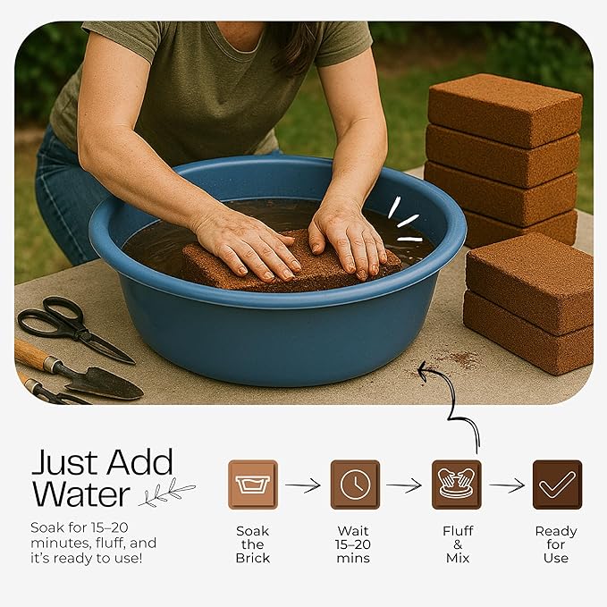 Coco Coir Block 4 Blocks (40 Pounds) - Large Compressed Coconut Fiber Brick for Potting, Gardening, Planting, Seed Starting, Indoor & Outdoor Plants