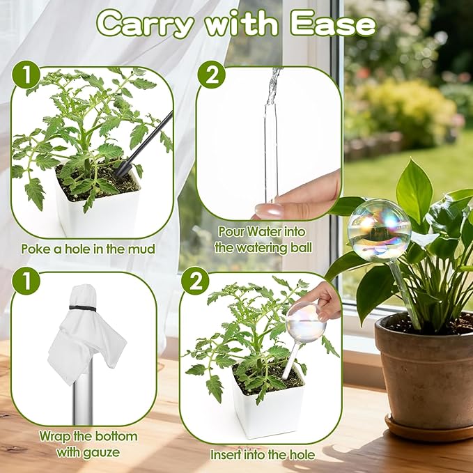 8 Pack Rainbow Glass Plant Watering Globes - Self Watering Planter Insert, Plant Watering Devices for Water Plants While Away, Indoor Outdoor Automatic Slow-Release Watering Bulbs