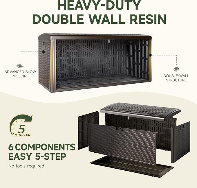 Ortus Collective 150-Gallon Large Deck Box – Features Lockable, UV-Resistant & Waterproof Double-Layer Resin Construction for All-Weather Outdoor Storage (Brown)