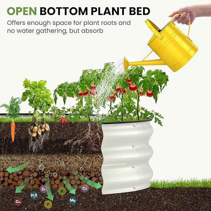 Galvanized Raised Garden Bed, 8x4x1 FT Oval Metal Planter Box for Outdoor, 12” Raised Beds for Gardening Vegetables Flower Herb(Pearl White)