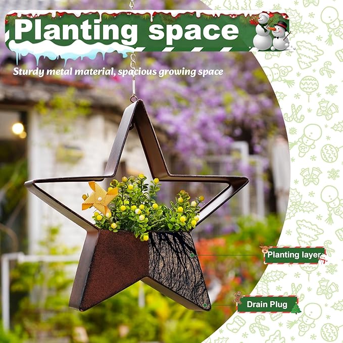 Metal Plant Hangers Indoor and Outdoor: Valentines Day Gifts for Her Wife Women Mom Garden Lovers Birthday - Star Shape Hanging Planters for Window Wall Living Room Office Decor(Rustic)