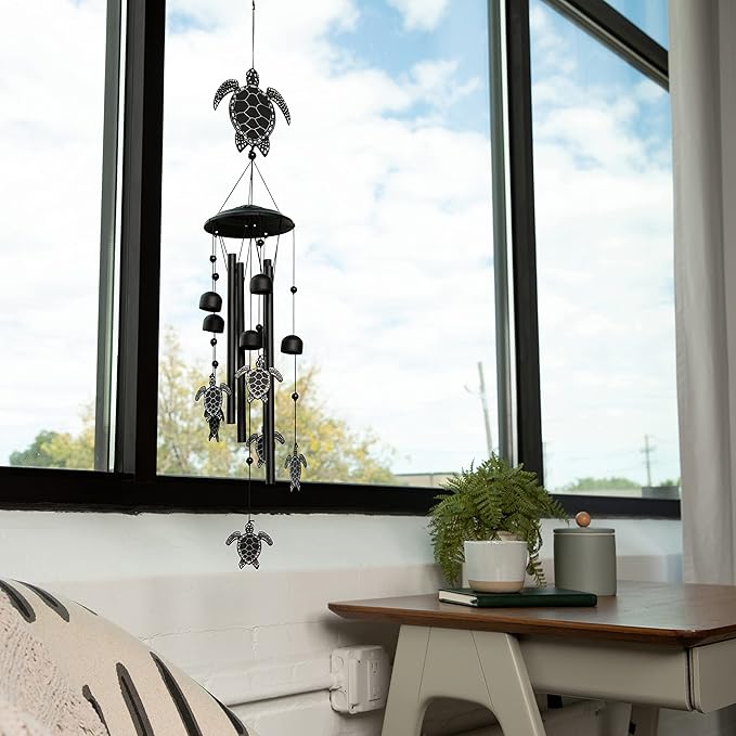 VP Home Black Sea Turtles Wind Chimes for Outside - 32 Inches Harmonic Windchimes with Rustic Design for Gardens, Patios, and Porches - Thoughtful Gifts for Mom, Grandma, and Turtle Lovers