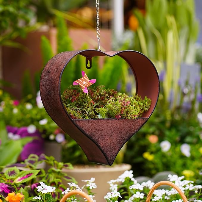 Metal Plant Hangers Indoor and Outdoor: Valentines Day Gifts for Her Wife Women Mom Garden Lovers Birthday - Heart Shape Hanging Planters for Window Wall Living Room Office Decor(Rustic)