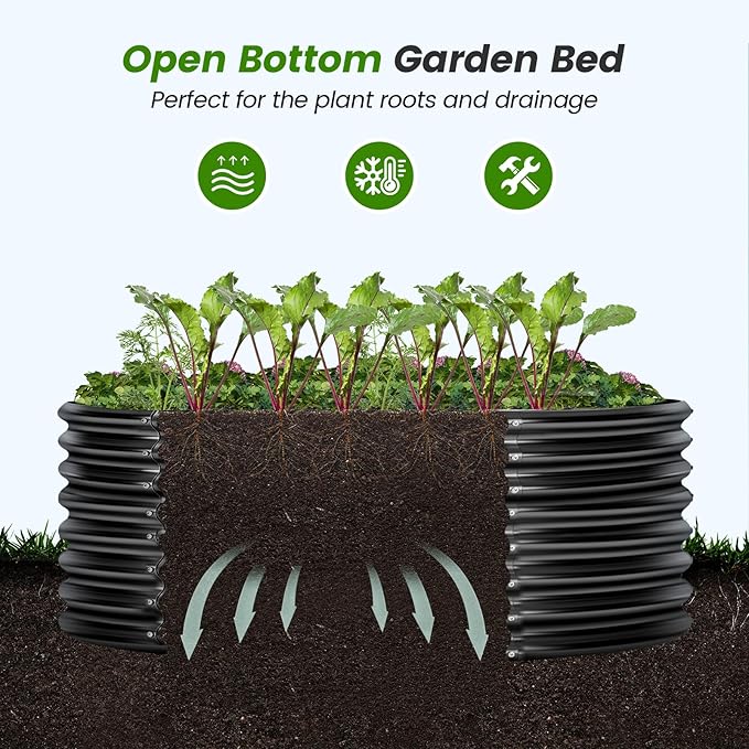 Land Guard 3×3×2ft Galvanized Raised Garden Bed Kit, Round Galvanized Planter Raised Garden Boxes Outdoor, Large Metal Raised Garden Beds for Vegetables, Grey