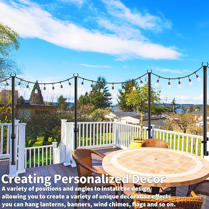 AILBTON 8 Pack 5Ft String Light Poles,Light Poles for Outside String Lights,Outdoor Light Poles with Fence Bracket,Metal Pole Stand for Patio,Backyard,Deck