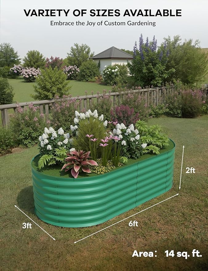 6x3x2ft Galvanized Raised Garden Bed, Durable Outdoor Planter Box, Spacious Raised Bed Ideal for Growing Vegetables, Fruits, and Flowers, Easy Assembly, Green