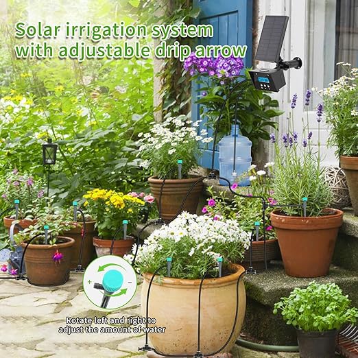 Solar drip Irrigation System, Solar Automatic palnt Waterer for Outdoor Garden, Irrigation System for Vacation,Drip Irrigation Kit with 2200mAh Battery&Rain Sensing &LCD Screen