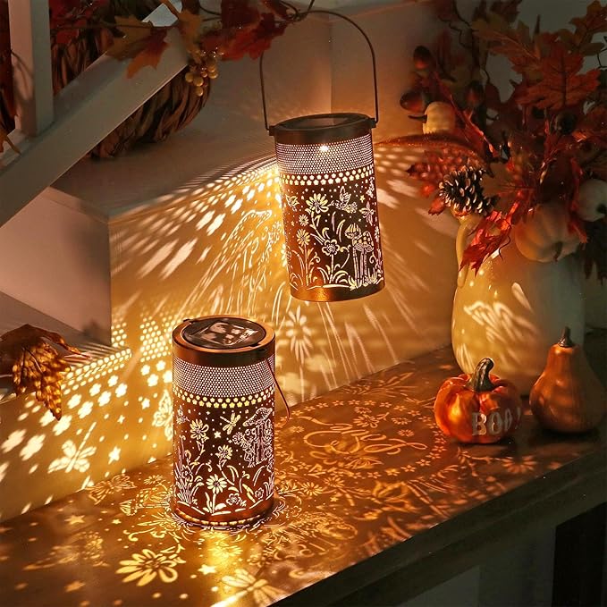 Solar Lantern Outdoor Waterproof, Metal Butterfly, Hummingbirds, Dragonflies, Frogs, Turtles, Flowers, Mushrooms, Garden Decor for Yard, Patio, Lawn, Porch, Backyard, Christmas Gifts for Women