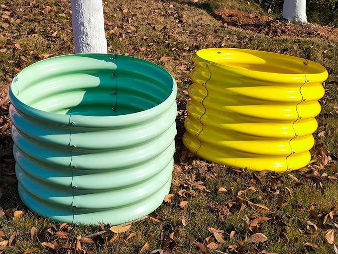 A ANLEOLIFE Kids Mini Raised Garden Beds Outdoor (4-Pack)-24x24x18in Round Galvanized Metal Planter Box for Planting Vegetables, Flowers, Fruits, Eco-Safe & Easy Setup, Mint Green