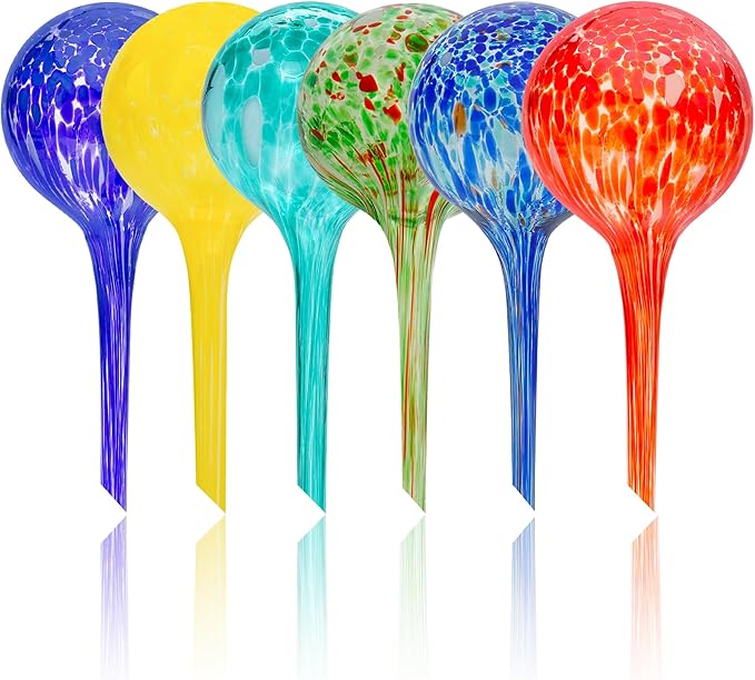 Iridescent Self Watering Globes, Glass Rainbow Plant Watering Globes, Self Watering Planter Insert, Automatic Plant Waterer Indoor (Small-6 Pcs Multi-Color)