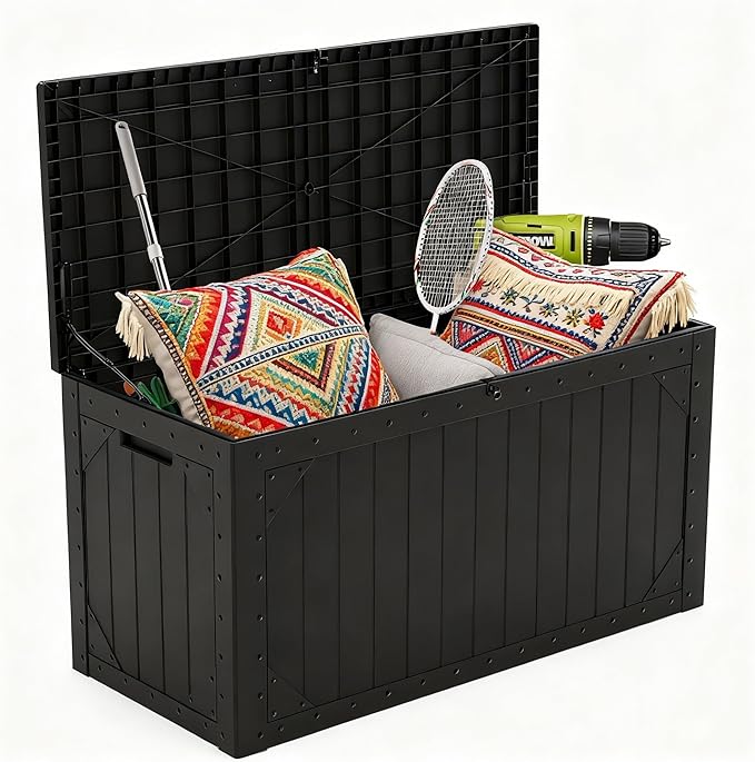 Yardgrace 110 Gallon Resin Deck Box Waterproof Outdoor Storage Box for Patio Furniture Pool Accessories Indoor Storage for Cushion Garden Tools, Black