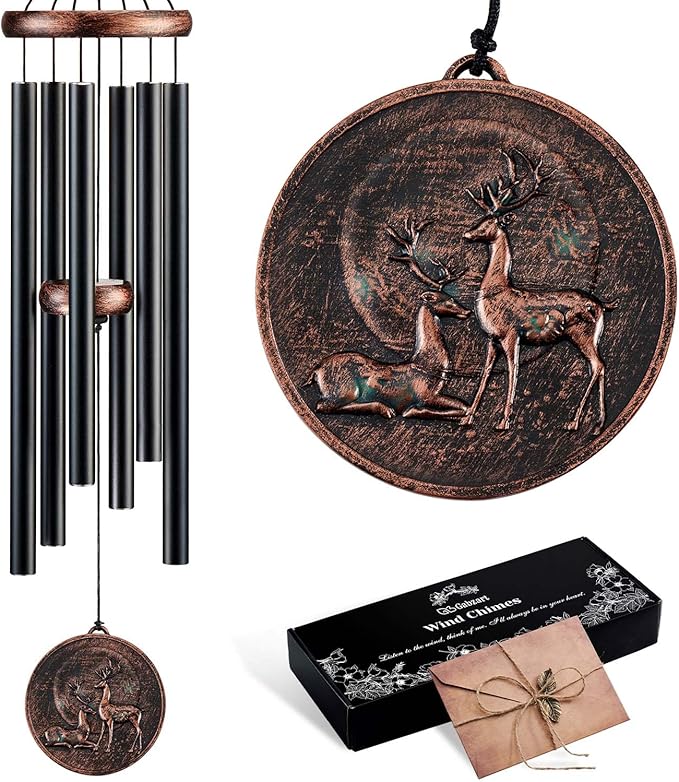 Wind Chimes for Outside, Vintage Deer Deep Tone Wind Chime Outdoor Clearance, Patio Porch Balcony Decoration, Garden Hanging Decor Gifts for Women Mom Grandma (34" Deer)