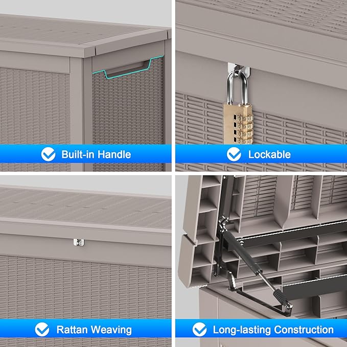 Mersco 320 Gallon Double-Wall Resin Deck Box - Lockable Waterproof Outdoor Storage Box, 1000lbs Capacity & Doubles as Seating for Patio Furniture - Garden Tools, Pool Accessories (Grey)