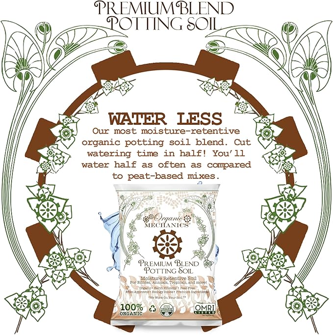 Organic Mechanics Premium Blend Potting Soil, 16 qt - Moisture-Retentive, Peat-Free, Compost - Enriched Mix with Worm Castings & Perlite for Houseplants, Annuals, Veggies & Tropical Plants