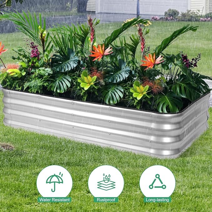 1MORE Raised Garden Bed - 6X2X1 Galvanized Planter Box for Outdoor Gardening and Planting, Ideal for Vegetables and Plants.Sliver-1Pcak