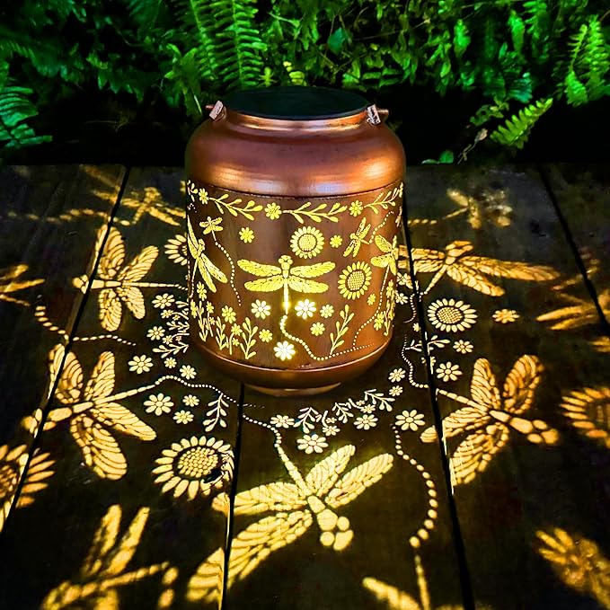 Solar Lanterns Outdoor Waterproof, Dragonfly Gifts for Women, Solar Lights for Backyard Porch Patio Table Yard Balcony Lawn Pathway