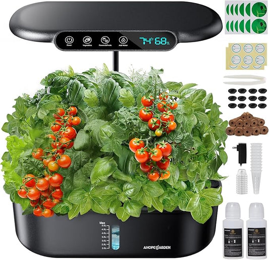 Ahopegarden Hydroponics Growing System kit: 12 Pods Indoor Herb Garden with Smart Environmental Detection - Full Spectrum LED Grow Light for Growing Vegetables，Herbs and Lettuce - Home Gardening