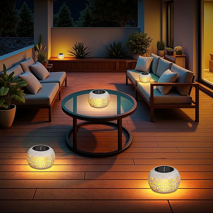 Solar Lanterns Outdoor Waterproof Table Lights: Upgraded Flickering Flame Solar Lights, White Metal Decorative Lantern Gifts for Women Mom, Garden Yard Balcony Indoor Tabletop Decor(2 Modes)