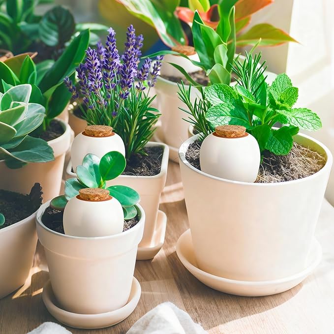 Terracotta Watering Spike, Self Watering Planter Insert, Large Self Watering Globes Automatic Plant Watering Devices for Vacation Care, Garden/Office/Outdoor/Indoor Plants, 4 Pack