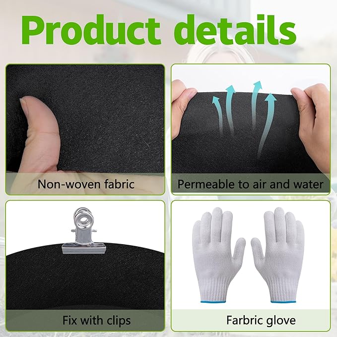 2 Sets 2 x 2 x 1 ft Raised Garden Bed Liner Bag, Breathable Grow Bed Fabric Liners with Clips and Gloves, Garden Box Non Woven Bag for Outdoor Plants Growth Keep Soil Isolation (Circular)