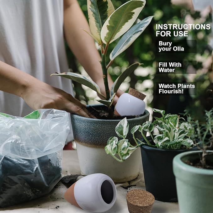 Plant Self Watering Globes - Terracotta Watering Spikes - Slow Release Olla Pots - Holds 14 oz - Drip Irrigiation Olla System