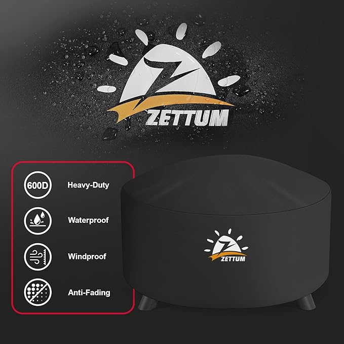 Zettum Fire Pit Cover Round 36 Inch - Outdoor Firepit Cover Heavy Duty & Waterproof, 600D Patio Fire Table Cover Gas Fire Pit Accessories Fade & Weather Resistant - 36 x 36 x 20 Inch