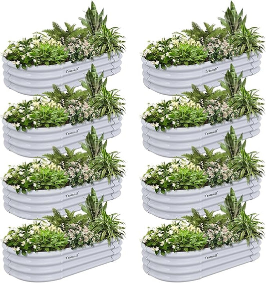 8 Pack 4x2x1FT Galvanized Raised Garden Bed Kit Oval Metal Ground Planter Box Outdoor Bottomless Planter Raised Beds for Vegetables Flowers Herbs Fruits, Gray