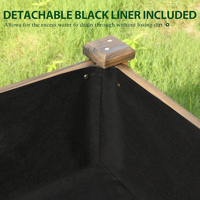 BlueWish Raised Garden Bed, 48" W x 24" D x 33" H Raised Garden Bed, Garden Bed with Detachable Black Liner, Drainage Holes, 330 lbs Capacity, Planter Box for Outdoor, Patio, Backyard, Rustic
