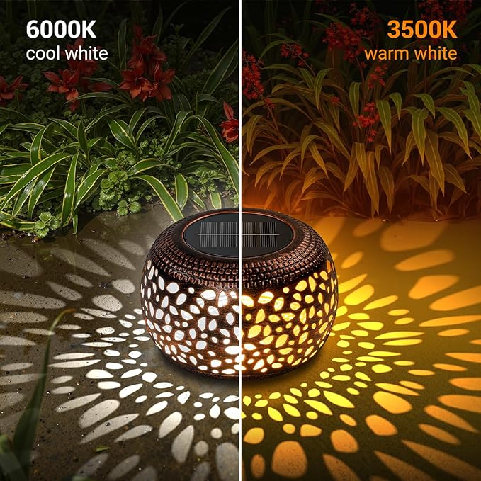 Solar Lanterns Outdoor Waterproof: 2 Pack Hollow Out Retro Metal Solar Lights - Decorative Atmosphere Table Lantern - Gifts for Women Mother's Day Garden Yard Patio Outside & Indoor Tabletop Decor