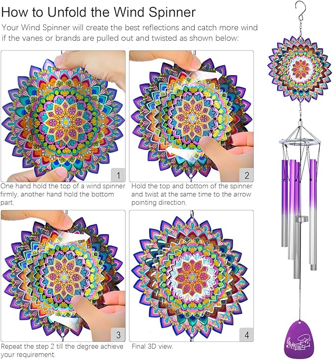 Wind Chimes for Outside with Wind Spinner Mandala Lucky Clover,33" Memorial WindChimes Outdoor Hanging Decor for Zen Garden Patio,Best Gifts for Mom Women Wife Grandma,Christmas Ornaments