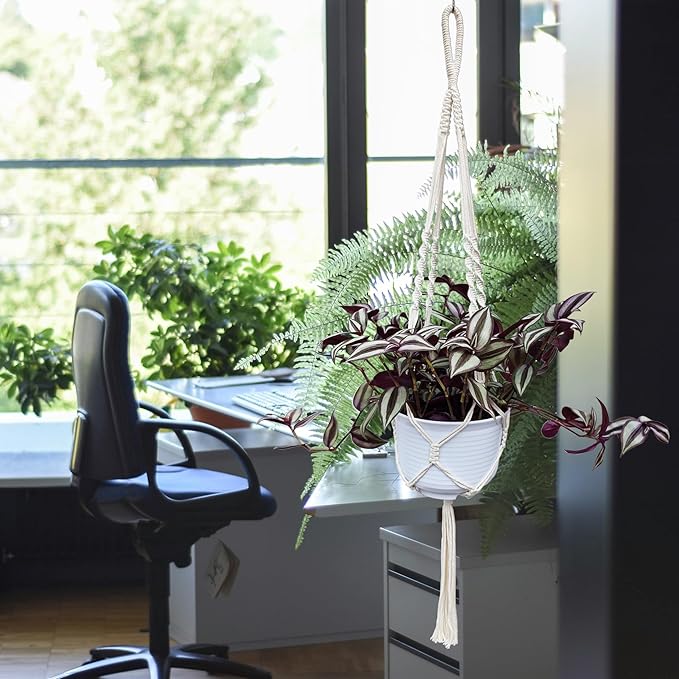 Plant Hanger, Indoor Hanging Planter Basket, Beads Decorative Flower Pot Holder, for Indoor Outdoor Boho Home Decor 35 Inch, Ivory (POTS NOT Included)
