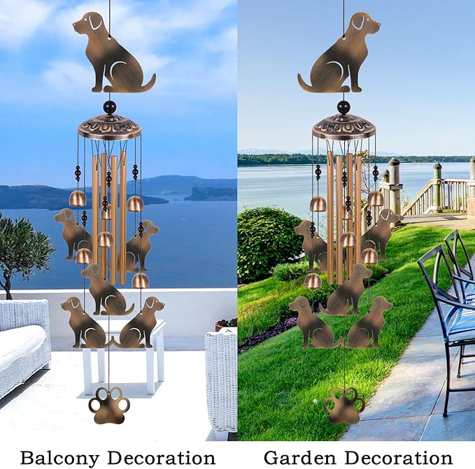 Bronze Dog Wind Chimes for Garden/Home/Balcony/Lawn/Tree/Yard/Indoor/Outside Decoration, Retro Wind Catcher, Dogs Decor, Blessing Wind Bells, Memorial WindChimes Gifts for Mom, Grandma, Woman, Friend