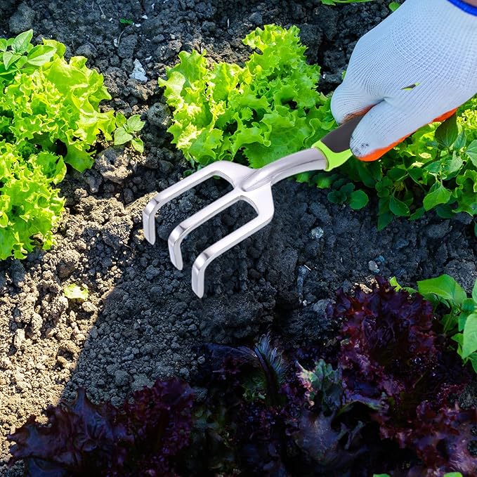 HARFINGTON 3pcs Garden Tools Set Metal Garden Hand Shovels and Hand Rake Tools Kit for Gardening Planting Weeding, Green