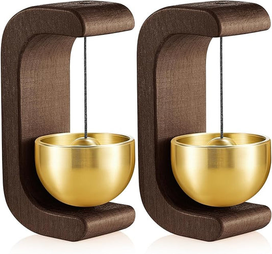 Zonon 2 Pcs Magnetic Wooden Wind Chime Doorbell Decoration Shopkeepers Bell for Door Opening C Shape for Housewarming Gift Refrigerator Room Garden Restaurant (Black Walnut)