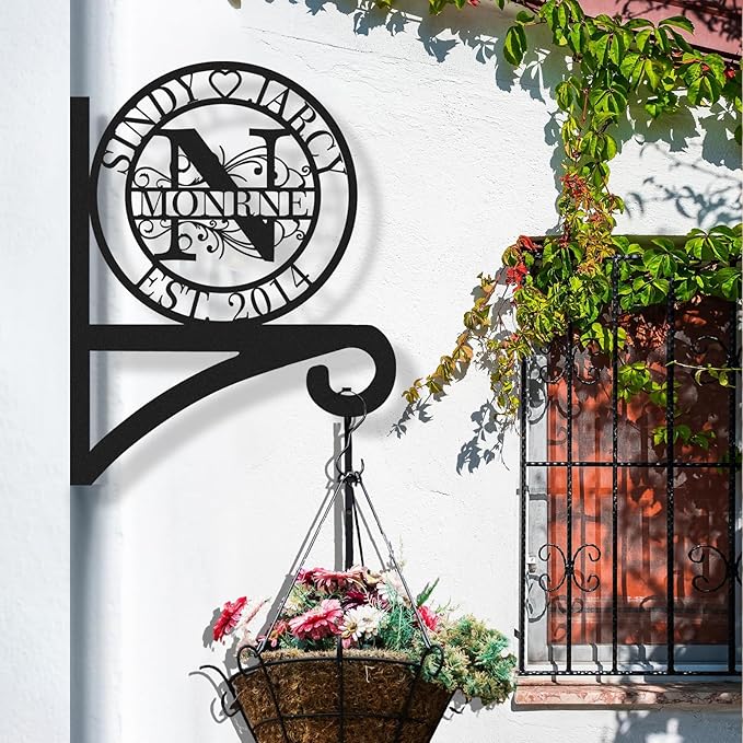 Custom Metal Plant Hanger Decorative Wall Mothers Day Gifts | Personalized Name Hooks for Hanging Plant | Customizable Indoor & Outdoor Wall Hanger for Hanging Lanterns, Flower Basket