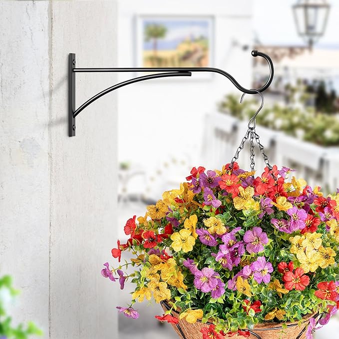 11 Inch Outdoor Plant Hanging Hooks for Wall:Metal Bracket for Hanging Baskets, Bird Feeders, Wind Chimes, Flower Baskets, Yoga Mat, Lanterns, Black