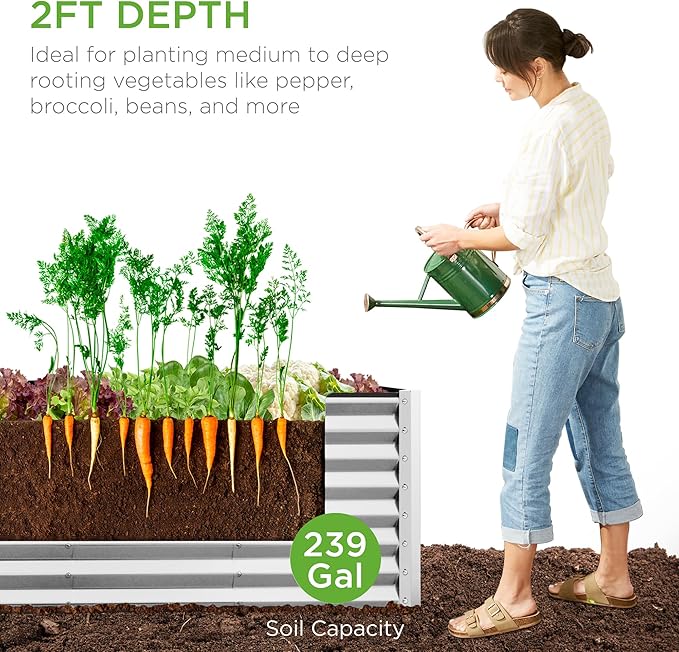 Best Choice Products 8x2x2ft Raised Outdoor Metal Garden Bed, Rectangular Planter Box for Herbs, Flowers, and Deep Root Vegetables w/ 240 Gallon Capacity - Galvanized