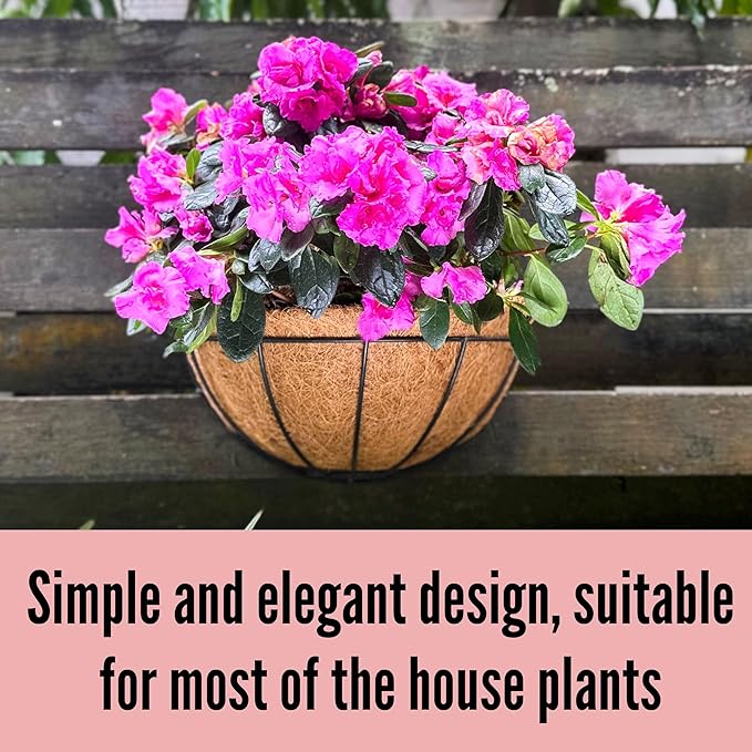 LaLaGreen Wall Planters for Outdoor Plants, 4 Pack, 12 Inch Half Round Plant Holder with Coco Liner, Metal Wire Flower Herb Baskets Window Boxes Outside Fence Railing Pots Deck Porch Balcony Garden