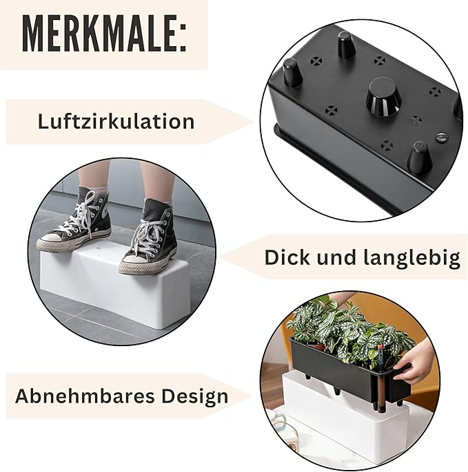 LaLaGreen Planter Box for Indoor Plants (16 Inch, 2 Pack) Black Rectangular Self Watering Flower Pot, Large Window Boxes Planters with Drainage Decorative Modern Balcony Windowsill Herbs Home Garden