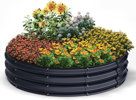 Galvanized Raised Garden Bed, 4x4x1 FT Round Raised Garden Bed for Gardening, Large Metal Planter Box for Vegetables Flower Herb(Midnight Gray)