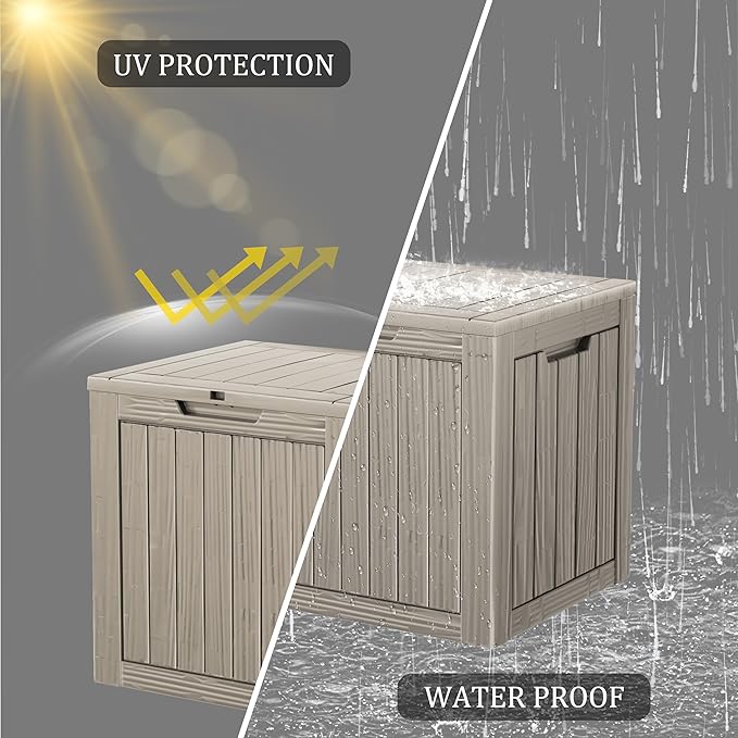 30GAL Brown Outdoor Deck Box with Lock Hole - Waterproof, Patio Storage Bin for Pool Accessories Cushion Furniture, Ldeal for Patio and Garden Storage, Easy to Assemble