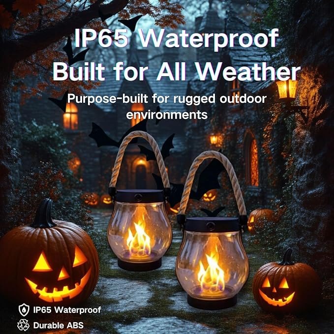 Solar Lantern Outdoor Lights, Flickering LED with Hemp Rope Handle, Dual Charging (Solar & USB), Water-Resistant Hanging Decor for Garden, Yard, Patio, Porch, Pathway, Camping (1)