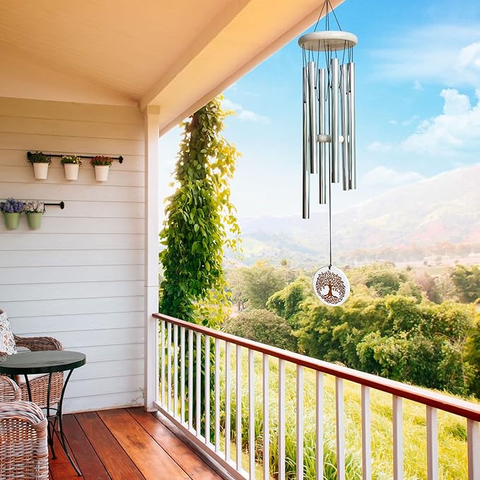 Wind Chimes Outdoors,33" WindChimes for Loss of Loved One,Memorial/Sympathy Gifts for Mother/Unisex/Father,Tree of Life Wind Chimes for Outside Zen Garden Home Yard Decoration (Silver)
