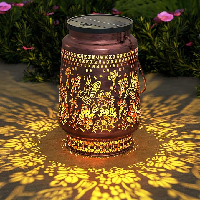 FUYO Solar Lanterns Outdoor Waterproof, Hummingbird Metal Hanging Solar Lights Outside Decorative for Backyard Patio Yard Pathway Porch, Garden Decor Birthday Gifts for Women Mom Grandma