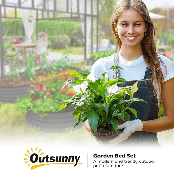 Outsunny 2PCS Galvanized Raised Garden Bed, 7' x 3' x 1' Raised Beds for Gardening with Plant Support Stakes, Rubber Strap Edging and Gloves, Metal Planter Box for Vegetables, Flowers, Dark Gray