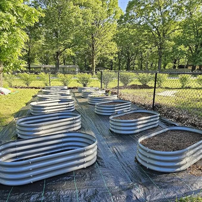 6 Pack 4x2x1FT Galvanized Raised Garden Bed Kit Oval Metal Ground Planter Box Outdoor Bottomless Planter Raised Beds for Vegetables Flowers Herbs Fruits, Gray