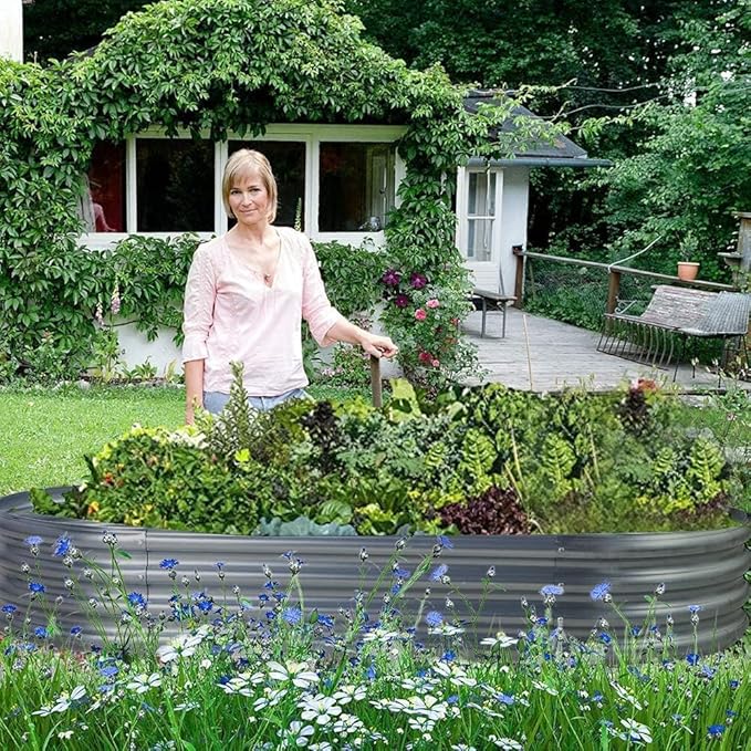 Land Guard 2Pcs Galvanized Raised Garden Bed Kit, Galvanized Planter Oval Large Metal Raised Garden Boxes Outdoor for Vegetables (Modern Grey)
