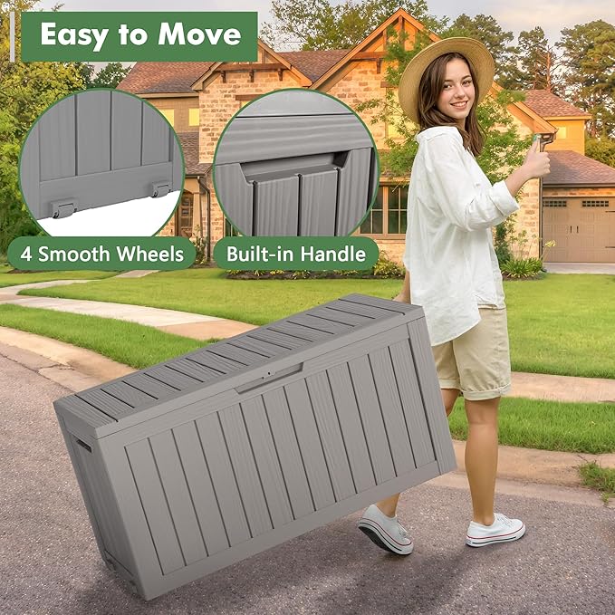 NBYSGO Outdoor Storage Box, Resin Deck Boxes Indoor and outdoor, Waterproof Storage Box Lockable Lid (Grey, 80 Gallon)